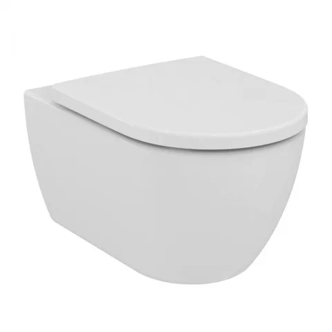 Set PROMO vas WC suspendat Ideal Standard Ellisse Rimless 54.5x36.5 cm cu capac alb softclose
