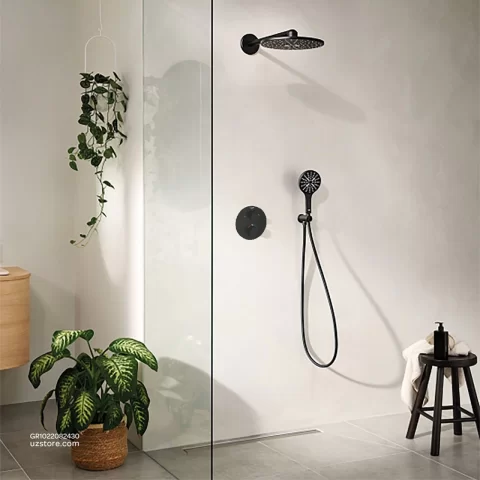 Baterie dus incastrata Grohe Grohtherm termostatata 2 iesiri negru mat rotund