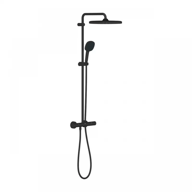 Sistem de dus cu baterie termostatata Grohe Tempesta Cosmopolitan 250 Cube negru mat 