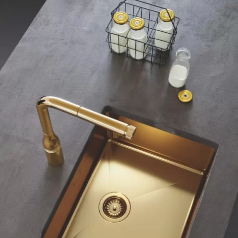 Chiuveta inox Grohe K700 55x45 cm cu 1 cuva auriu lucios fara picurator