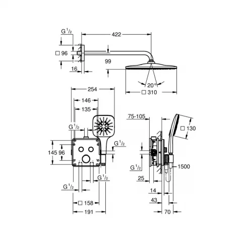 Sistem de dus Grohe SmartControl SmartActive 310 negru mat 