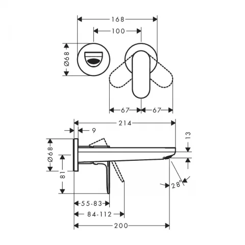Baterie lavoar incastrata Hansgrohe Rebris S negru mat