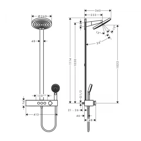 Sistem de dus Hansgrohe Pulsify S 260 ShowerTablet Select 400 bronz cu termostat 