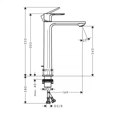 Baterie lavoar inalta Hansgrohe Rebris S 240 negru mat cu ventil 