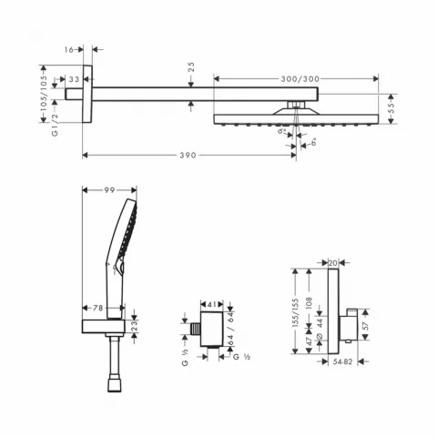 Sistem de dus incastrat Hansgrohe Raindance E 300 negru finisaj mat