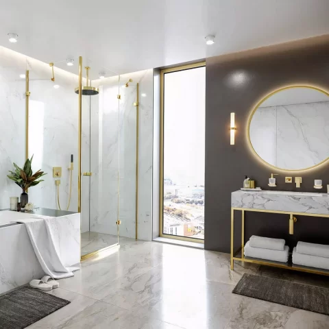 Baterie cada si dus incastrata Hansgrohe Metropol auriu lucios