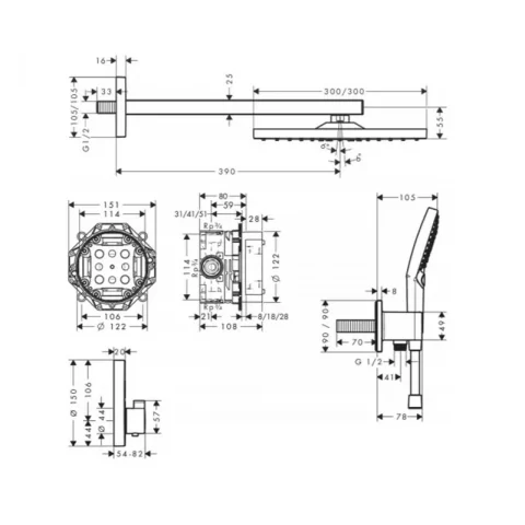Sistem de dus incastrat Hansgrohe Raindance E 300 crom finisaj lucios
