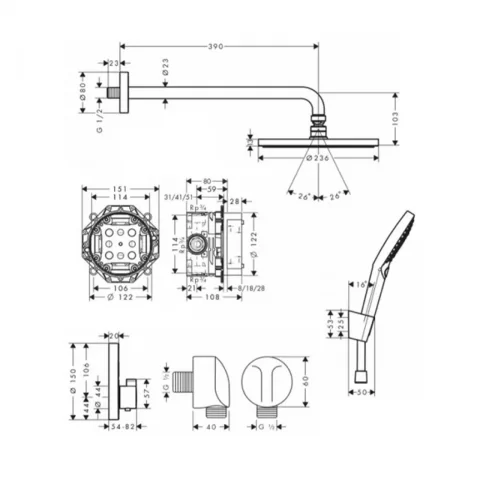 Sistem de dus incastrat Hansgrohe Raindance E 300 negru finisaj mat
