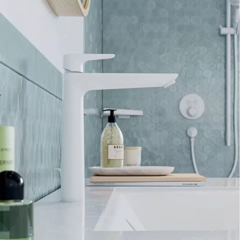 Baterie lavoar inalta Hansgrohe Talis E alb mat monocomanda 