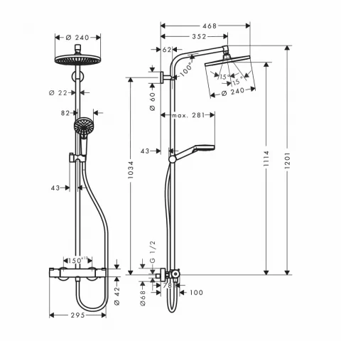 Sistem de dus Hansgrohe Crometta S cu baterie dus termostatata crom lucios