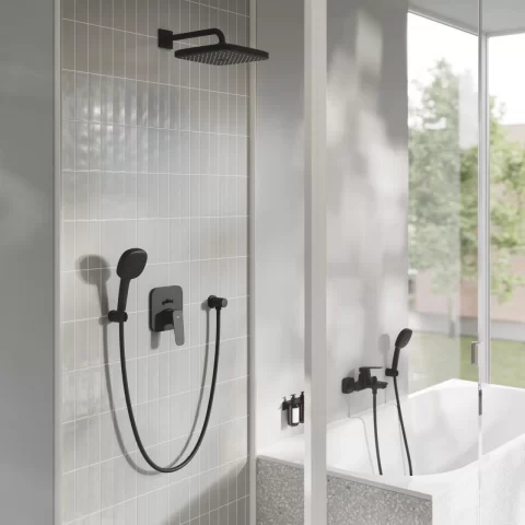 Baterie cada si dus Grohe Cubeo monocomanda negru mat