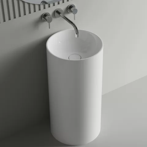 Lavoar freestanding Marmite Doha rotund 43.5 cm alb mat