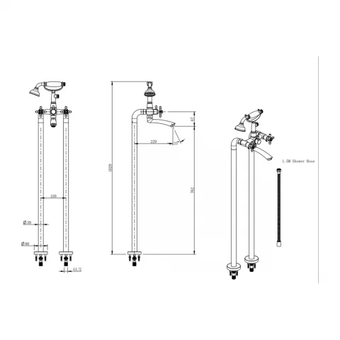 Set PROMO baterie cada si dus freestanding FDesign Lacrima bronz periat cu set de dus