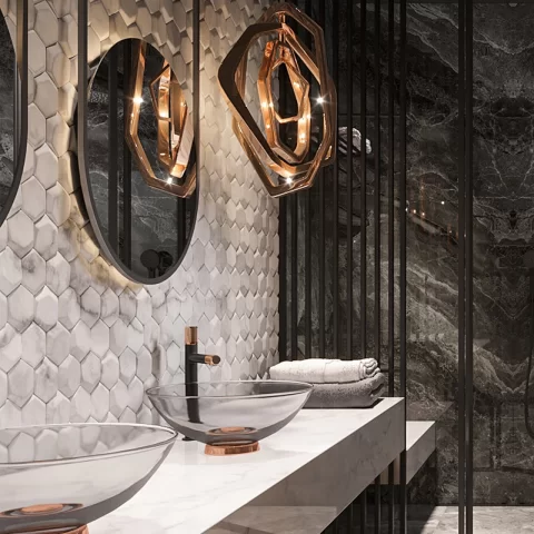 Baterie lavoar inalta FDesign Ardesia negru-rose gold