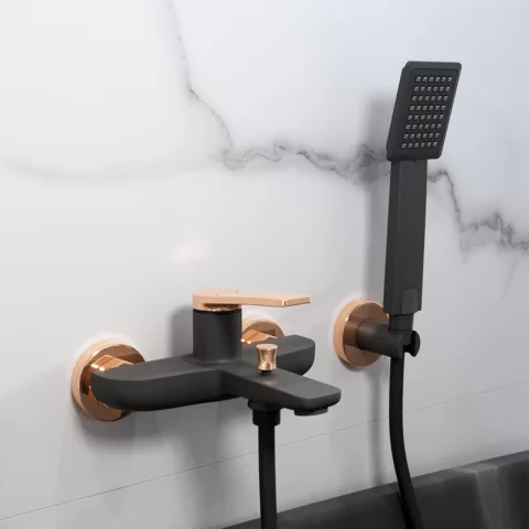 Baterie cada si dus FDesign Seppia negru mat-rose gold monocomanda
