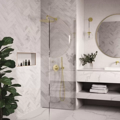 Baterie cada si dus incastrata FDesign Flusso auriu lucios monocomanda