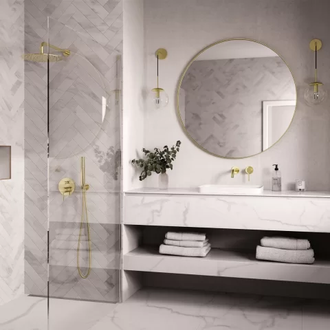 Baterie lavoar incastrata FDesign Flusso auriu lucios monocomanda 