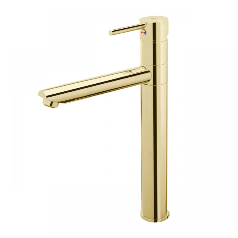 Baterie lavoar inalta FDesign Flusso auriu lucios monocomanda cu ventil