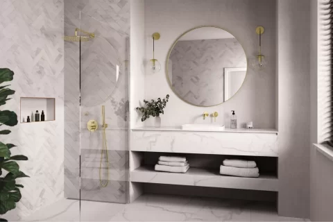 Baterie cada si dus incastrata FDesign Flusso auriu lucios monocomanda