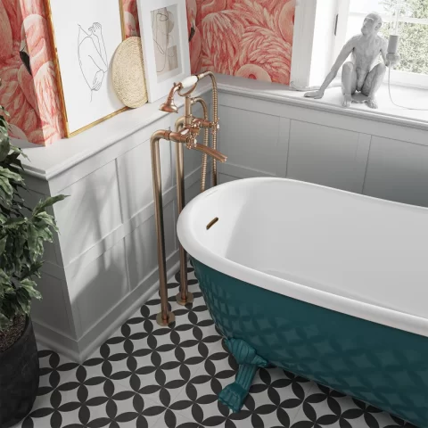 Set PROMO baterie cada si dus freestanding FDesign Lacrima bronz periat cu set de dus