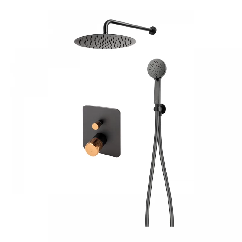 Sistem de dus incastrat FDesign Ardesia negru mat-rose gold