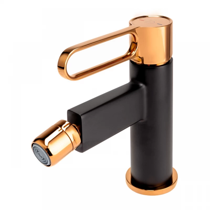 Baterie bideu FDesign Zaffiro negru mat-rose gold lucios monocomanda