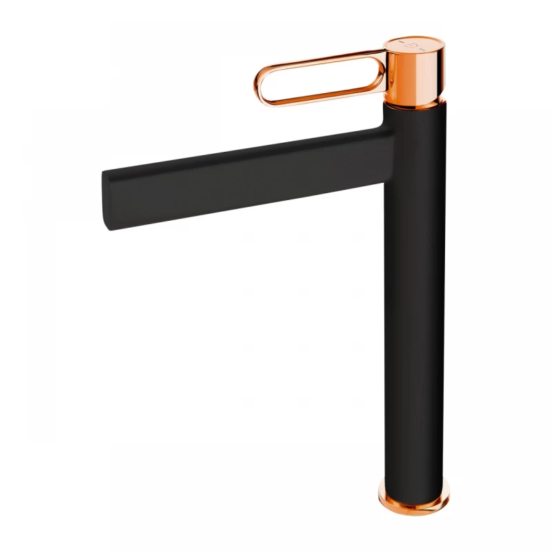 Baterie lavoar inalta FDesign Zaffiro negru mat-rose gold auriu monocomanda