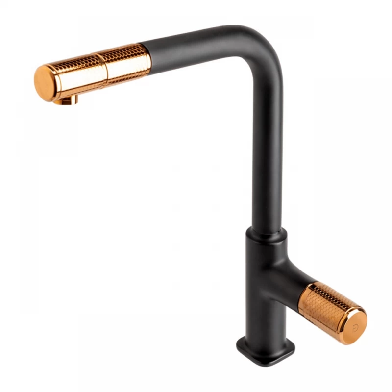 Baterie bucatarie FDesign Ardesia cu dus extractibil negru - rose gold