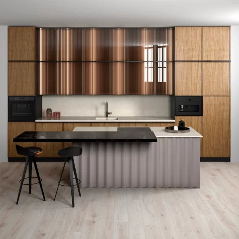 Baterie bucatarie FDesign Ardesia cu dus extractibil negru - rose gold