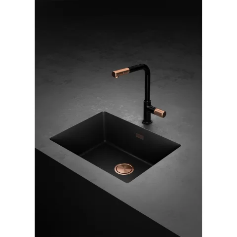 Baterie bucatarie FDesign Ardesia cu dus extractibil negru - rose gold