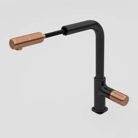 Baterie bucatarie FDesign Ardesia cu dus extractibil negru - rose gold