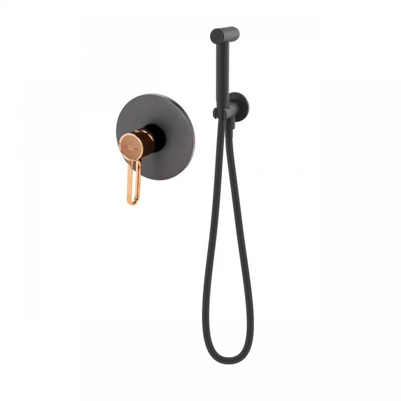 Set PROMO baterie incastrata Fdesign Zaffiro negru-rose gold cu set de dus igienic