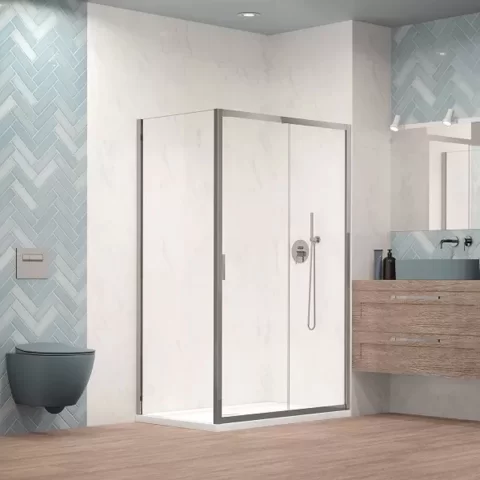 Set promotional cabina de dus Radaway Alienta DWJ+S crom 100x90 cm cu cadita si sifon
