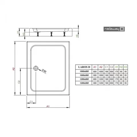 Set promotional cabina de dus Radaway Alienta DWJ+S crom 120x80 cm cu cadita si sifon
