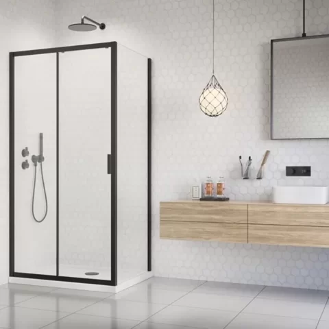 Set promotional cabina de dus Radaway Alienta DWJ+S negru mat 100x80 cm cu cadita si sifon