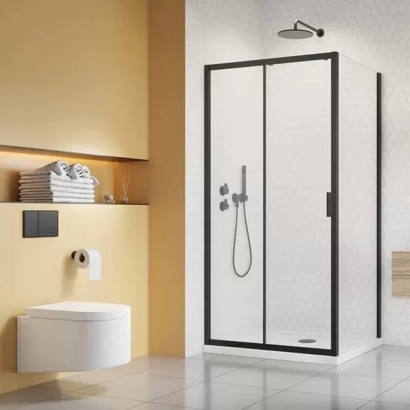 Set promotional cabina de dus Radaway Alienta DWJ+S negru mat 120x80 cm cu cadita si sifon