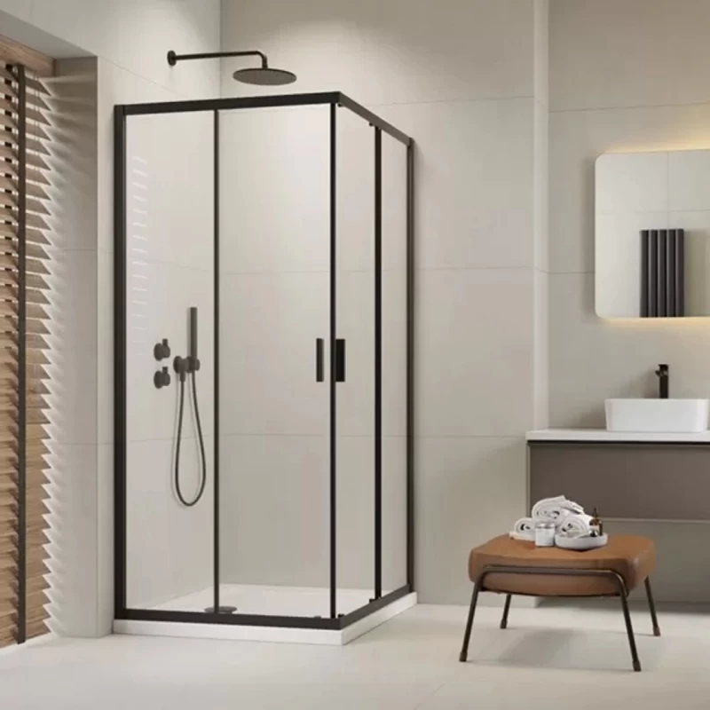 Set promotional cabina de dus Radaway Alienta negru mat 80x100 cm cu cadita si sifon