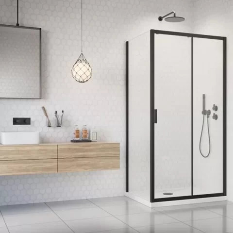 Set promotional cabina de dus Radaway Alienta DWJ+S negru mat 120x90 cm cu cadita si sifon