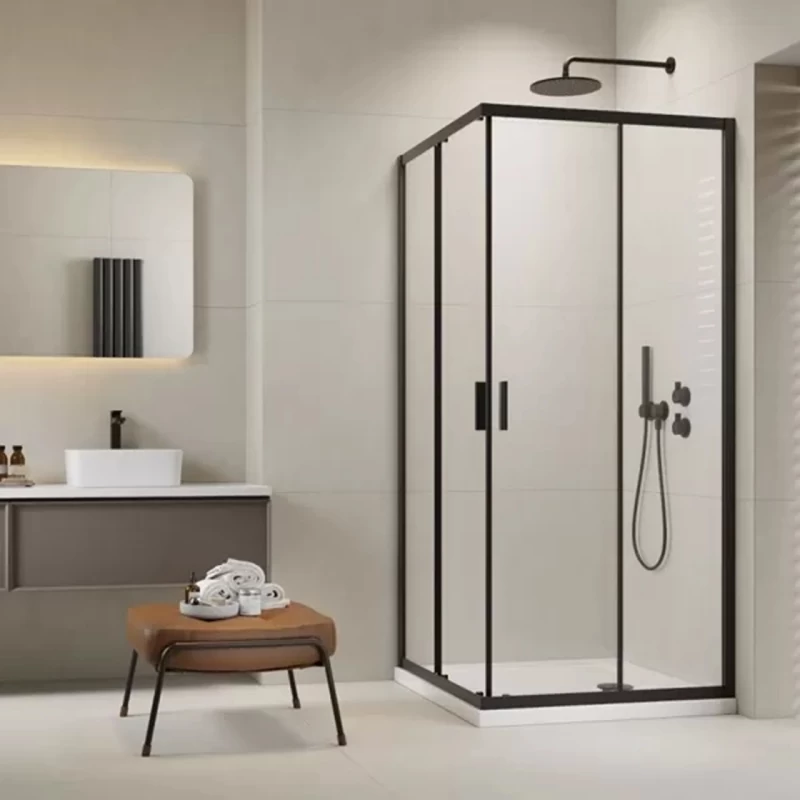 Set promotional cabina de dus Radaway Alienta negru mat 90x90 cm cu cadita si sifon