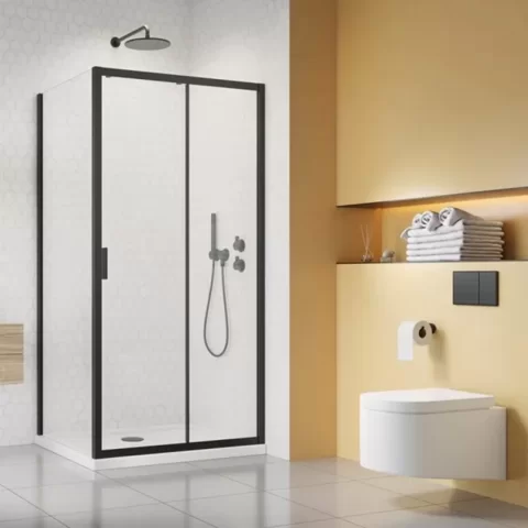 Set promotional cabina de dus Radaway Alienta DWJ+S negru mat 120x80 cm cu cadita si sifon