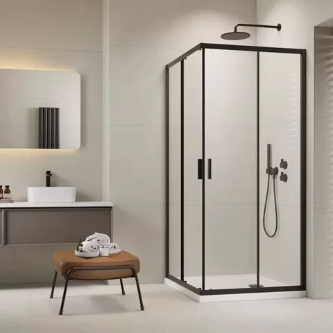 Set promotional cabina de dus Radaway Alienta negru mat 80x100 cm cu cadita si sifon