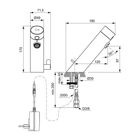 Baterie lavoar Ideal Standard SensorFlow crom lucios alimentare la retea