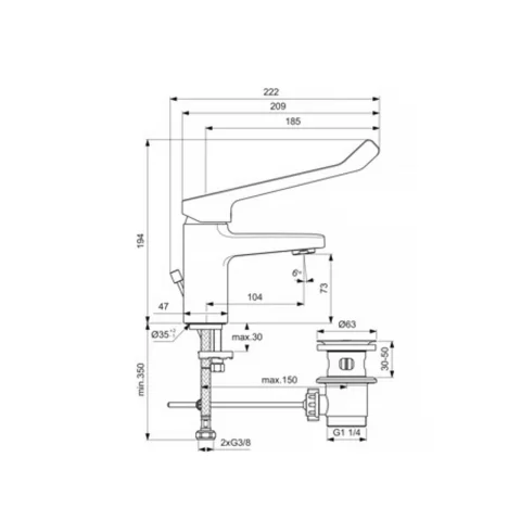 Baterie lavoar Ideal Standard Ceraplan monocomanda crom lucios cu ventil