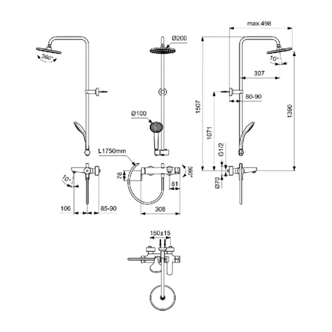 Sistem de dus cu baterie monocomanda Ideal Standard Cerafine O negru mat 