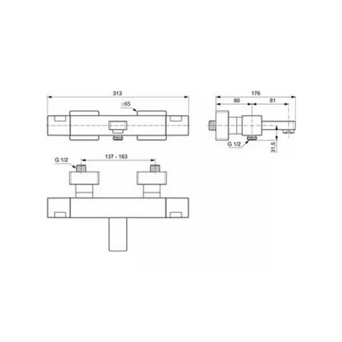 Baterie cada si dus Ideal Standard CeraTherm C100 crom termostatata
