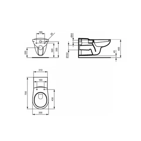 Vas WC suspendat Ideal Standard Contour 21 pentru persoane cu dizabilitati alb