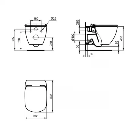 Set PROMO vas WC suspendat Ideal Standard Tesi Aquablade cu rezervor si capac negru