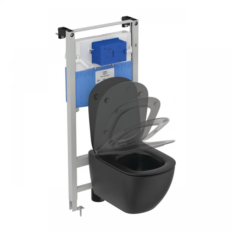 Set PROMO vas WC suspendat Ideal Standard Tesi Aquablade cu rezervor si capac negru