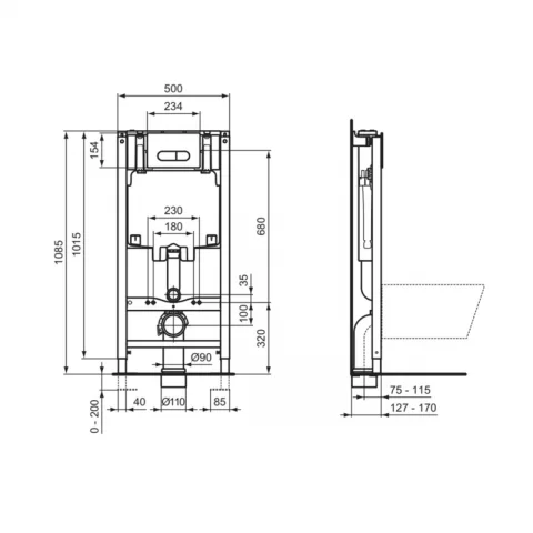 Set PROMO rezervor incastrat cu clapeta Ideal Standard Oleas M1 crom 