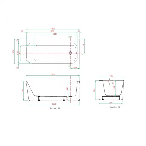Cada freestanding Kreiner Maggie 160x75 cm alb dreapta